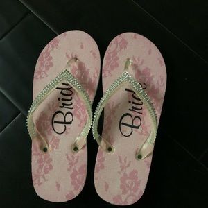 Bride flip flops with crystals. Never worn. Size M
